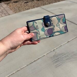 Patterned Continental CoachWallet in Teal, Purple & Cream